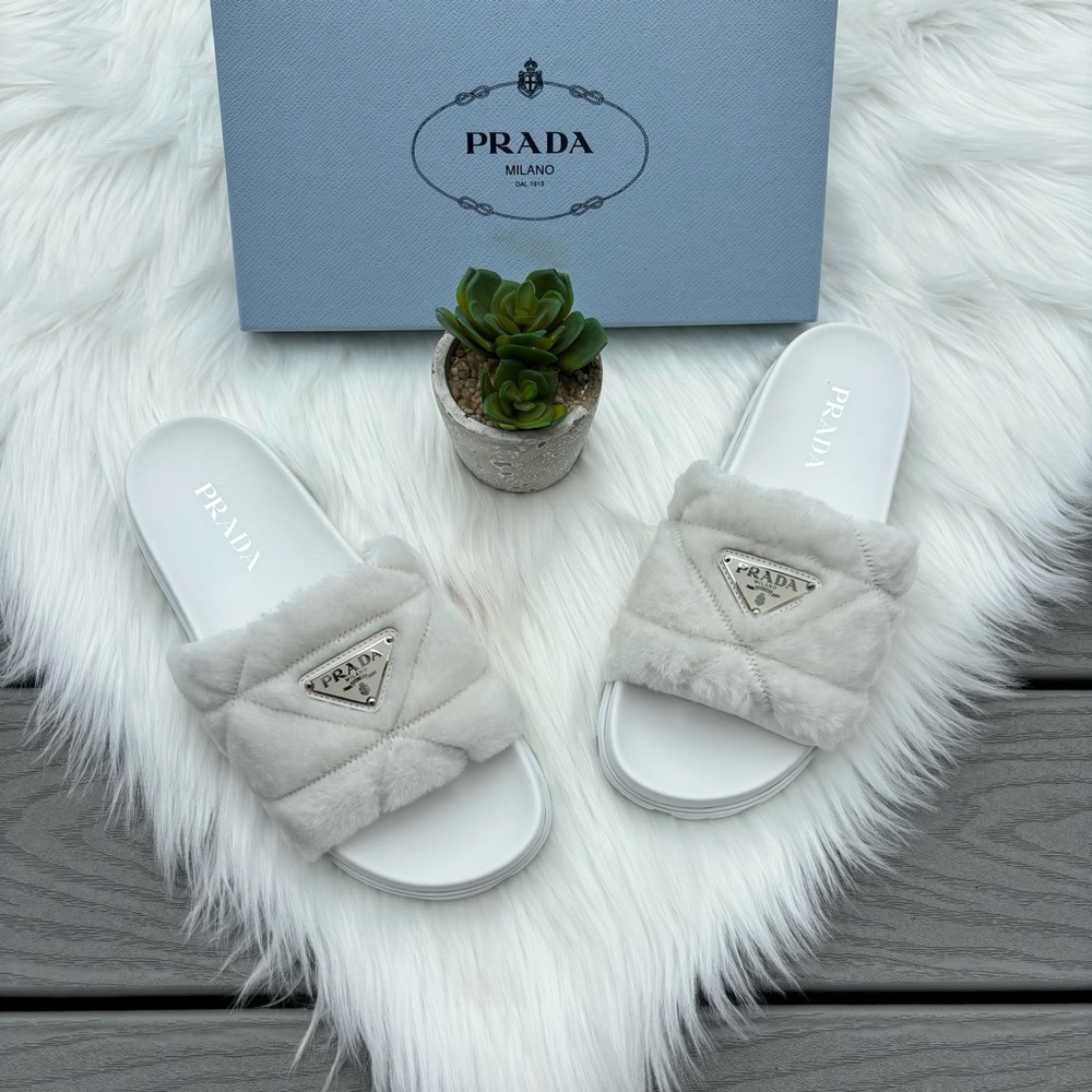 Prada Shearling Lug Leather Sole Sandals